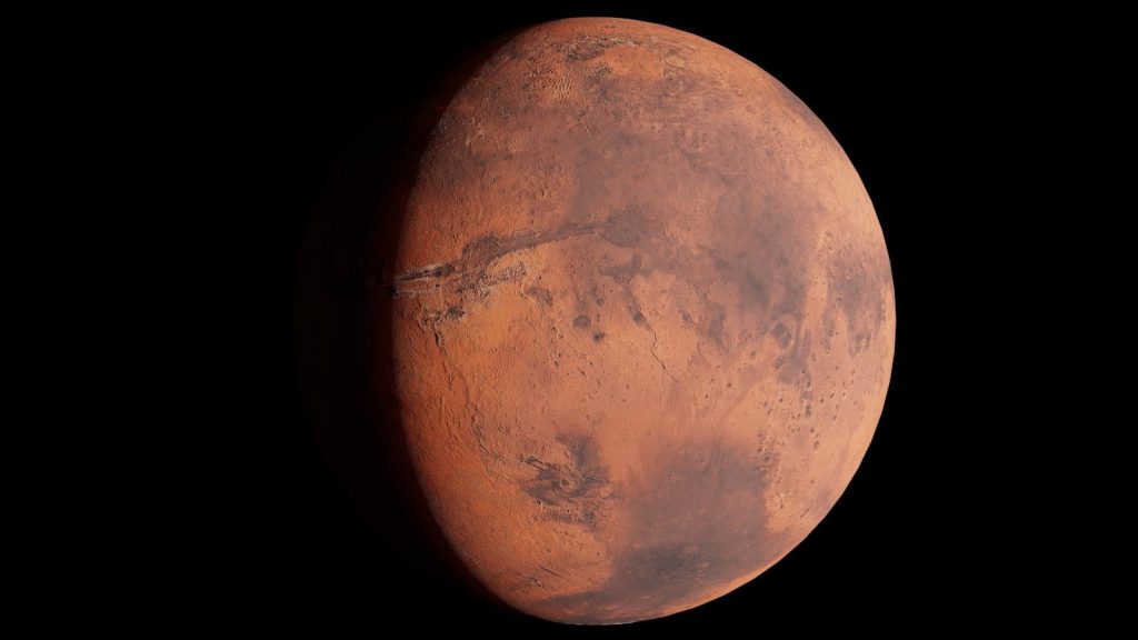 A high-resolution image capturing Mars with its surface details visible in space.