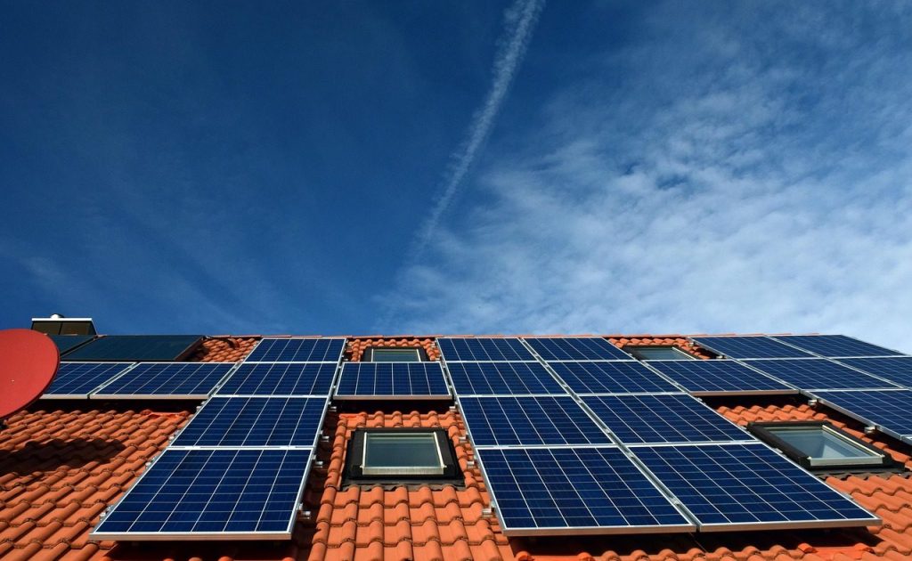 solar system, roof, power generation, solar power, solar cells, energy, electricity, house, solar energy, solar panel, energy transition, blue, renewable, housetop, technology, environmentally friendly, electricity generation, heaven, nature, clouds, sun, roof tiles, roof panels