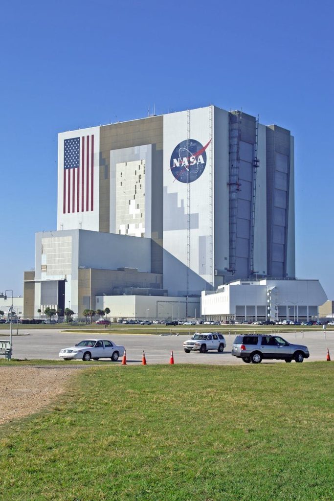 Iconic NASA Vehicle Assembly Building at Kennedy Space Center, Cape Canaveral, Florida, USA.