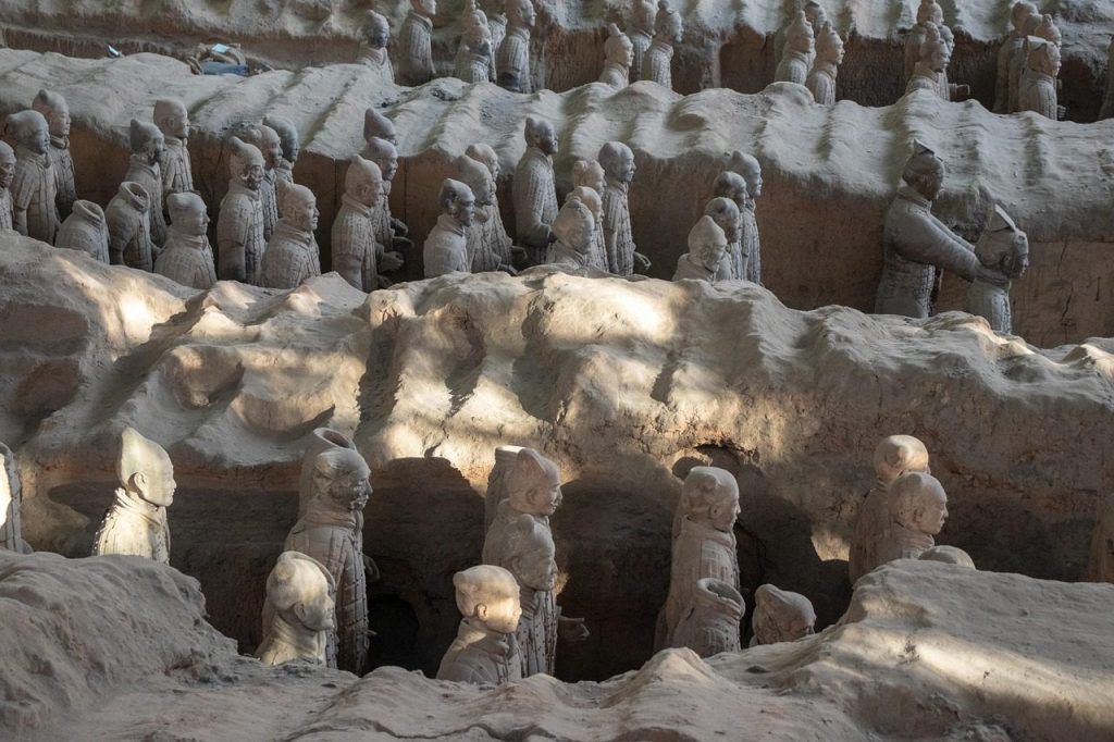 china, xi'an, terracotta, warriors, statue, soldier, history, ancient, army, archeology, tourism, brown history, gray history, brown army, gray army