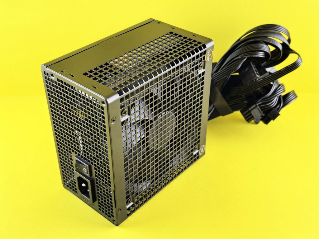 Here's a caption: a computer power supply unit is shown.