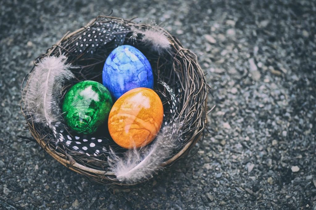 easter eggs, easter nest, easter, decoration, easter festival, spring, easter theme, cute, nature, easter decoration, deco, easter greetings, coloured, bird nest, nest, multicoloured, colored, colorful eggs