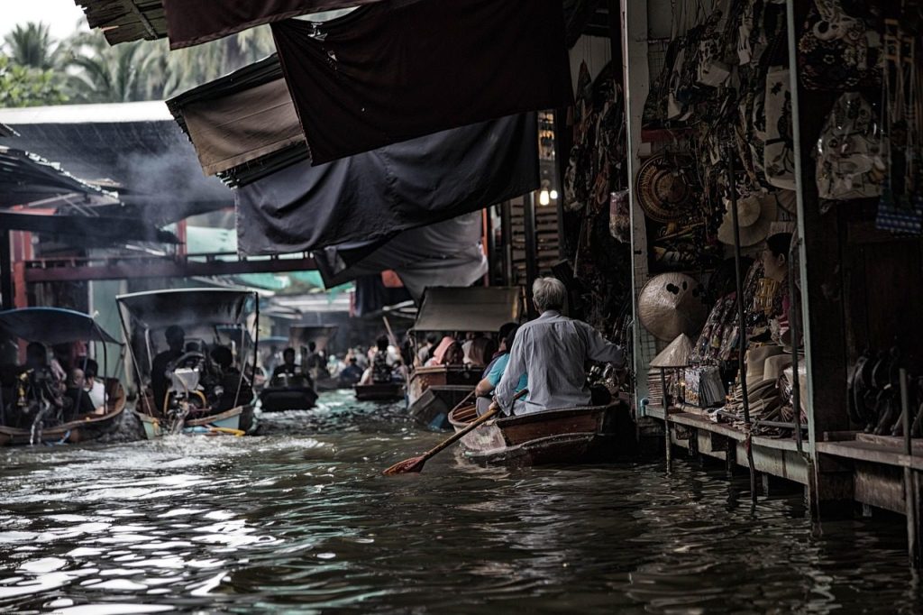 bangkok, nature, river, market, boats, floating market, water, floating, transport, travel, marketplace, scene, thailand, asia