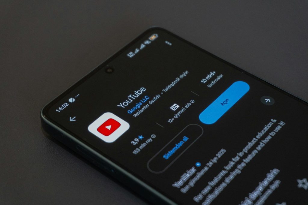 Smartphone screen displaying the youtube app page.