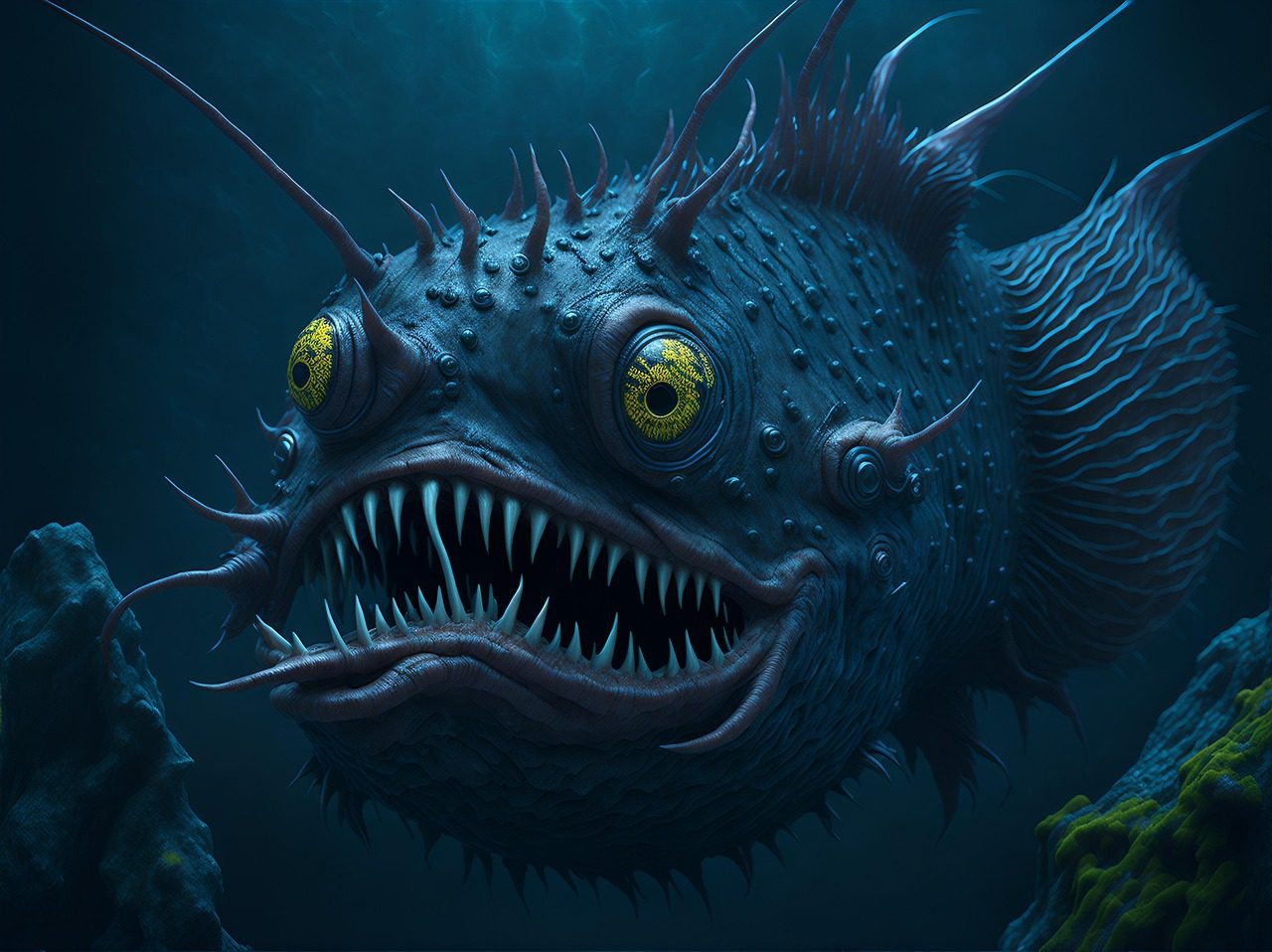 ai generated, fish, creature, animal, underwater, deep sea, angler fish, sea, ocean, monstrous, nature, deep sea, deep sea, deep sea, deep sea, deep sea, angler fish