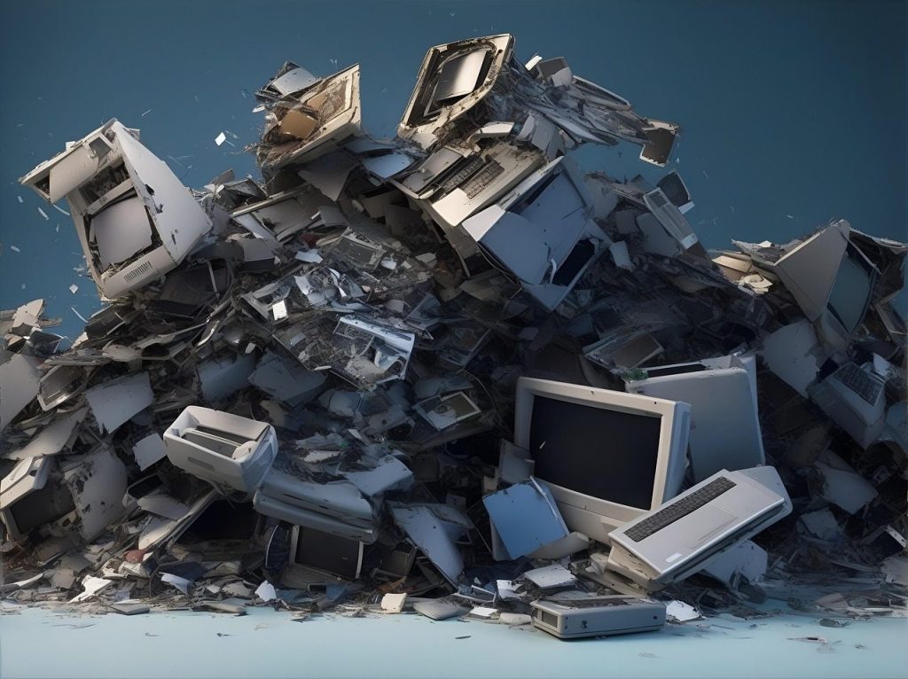 ai generated, computer, laptop, technology, screen, business, work, broken, smashed, damaged, abandoned