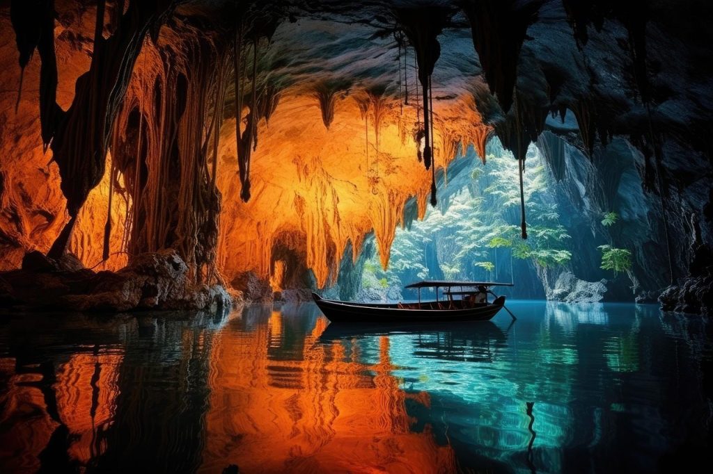 cave, river, underground, puerto princesa, subterranean river, cavern, boat, nature
