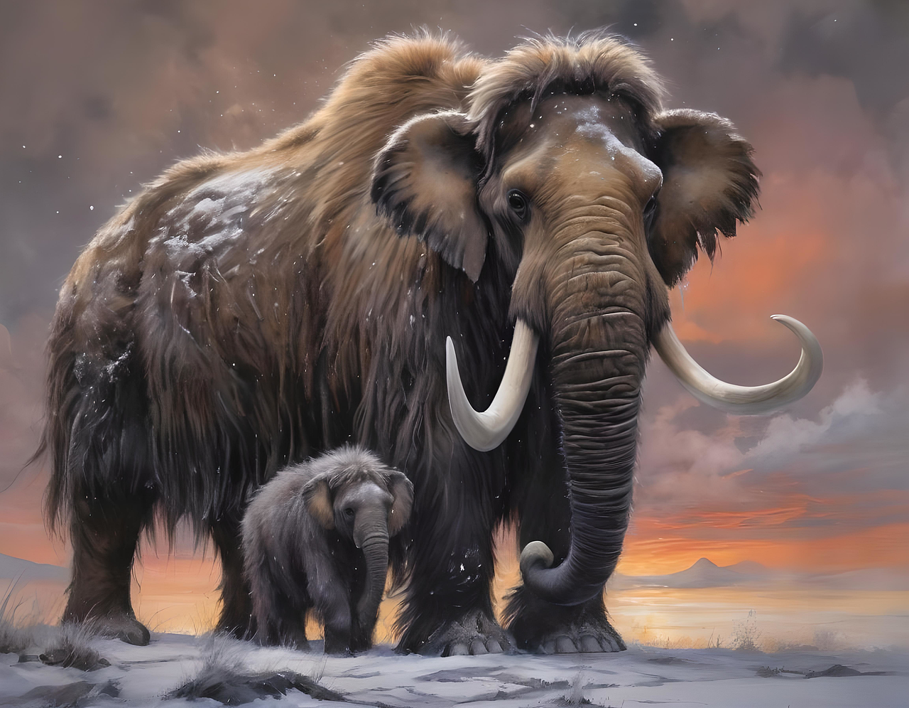 ai generated, mammoths, extinct, prehistoric, ice age, woolly mammoth, tundra, nature, landscape, animals