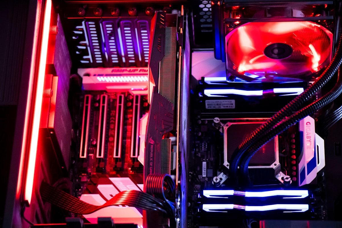 red and black computer tower