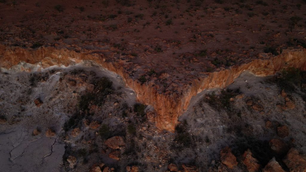Erosion on a dry, rocky landscape