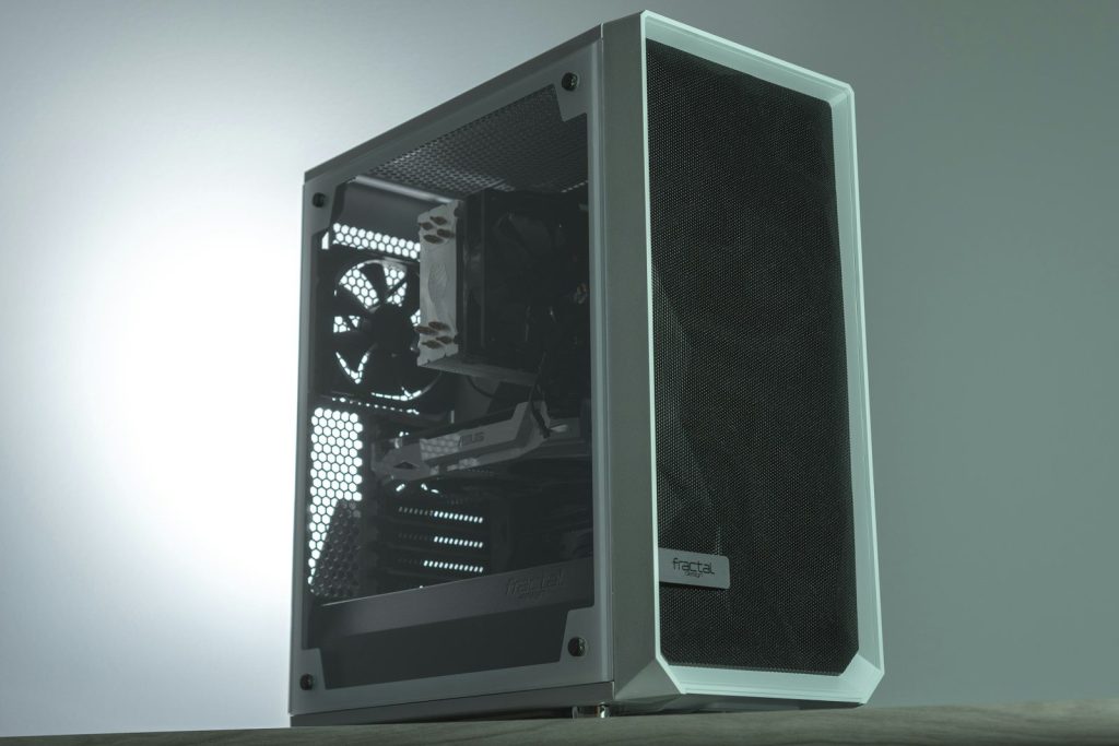 a computer tower with a black screen