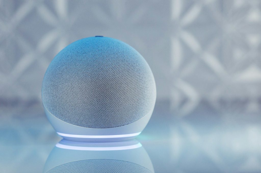 a blue ball on a stand