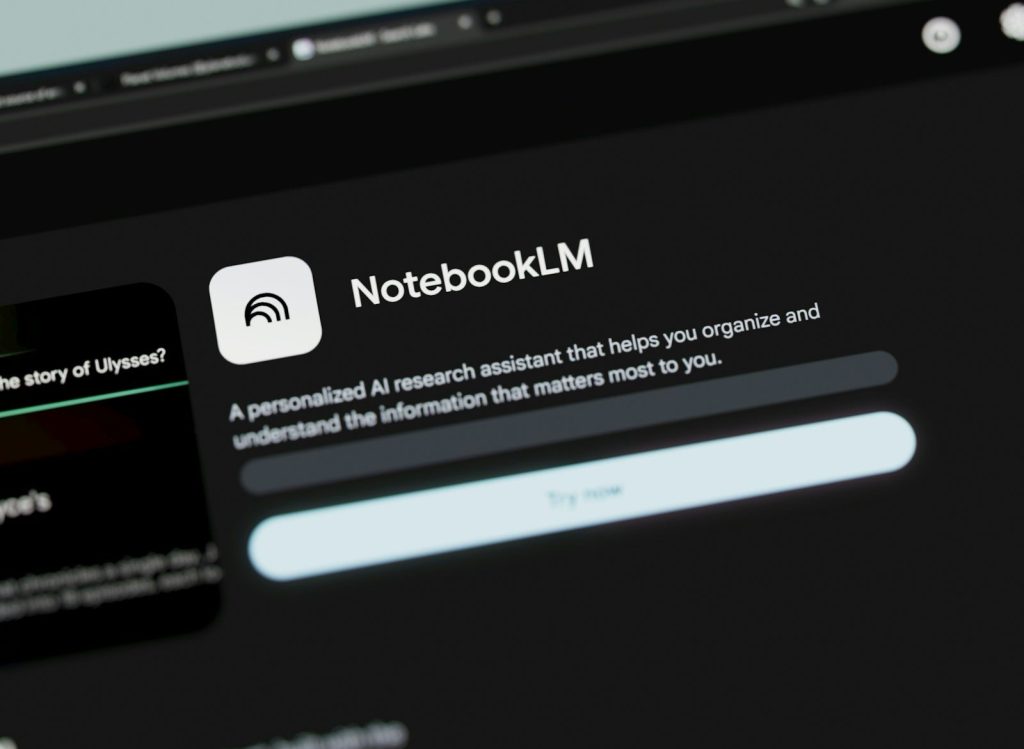 Notebooklm ai research assistant interface on a dark screen
