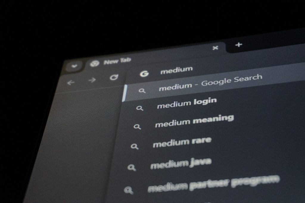 Browser search bar with medium suggestions