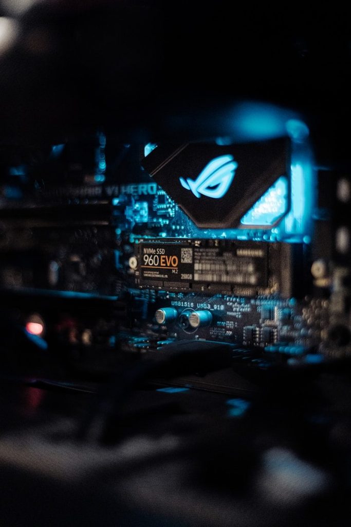a close up of a computer motherboard