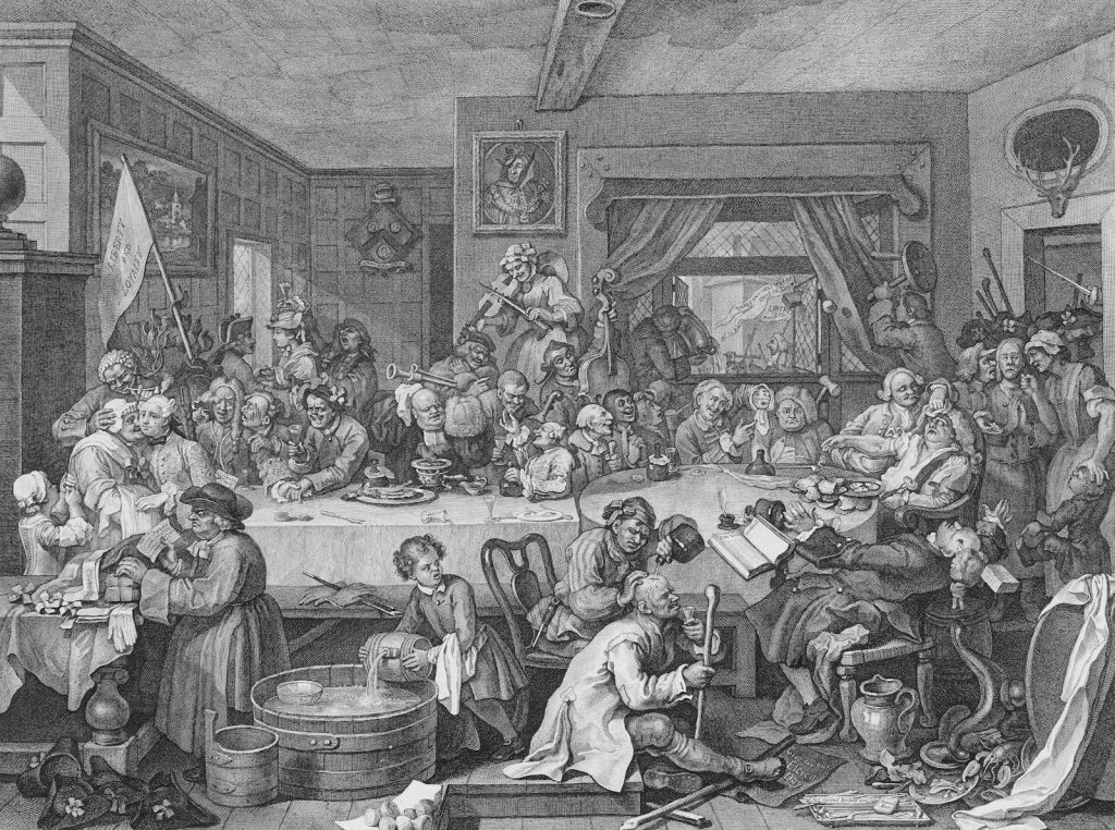 a black and white drawing of a large group of people