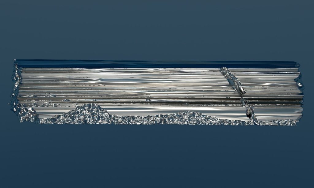 A piece of metal with a blue background