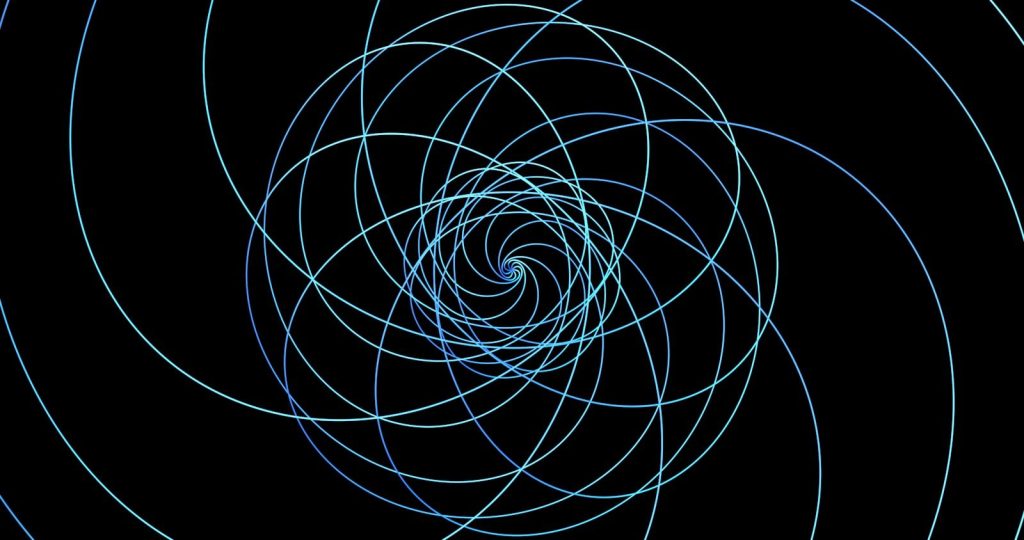 A spiral of blue lines on a black background