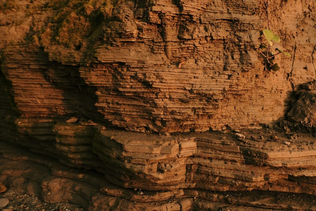 a close up of a rock formation with a bird perched on top of it