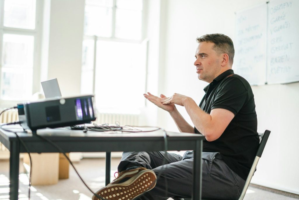 a man sitting at a desk