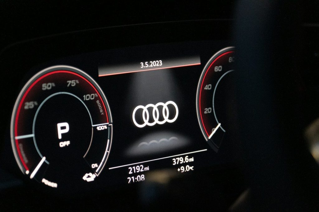the dashboard of a car with a speedometer