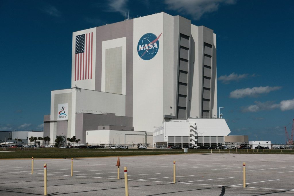 The nasa vehicle assembly building stands tall.