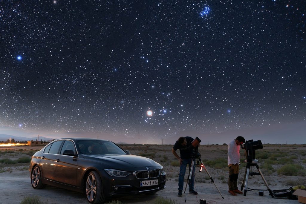 a couple of people standing next to a car