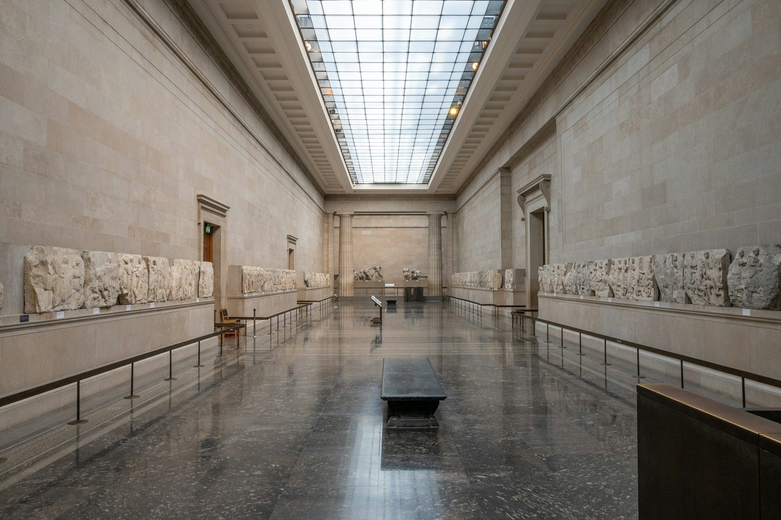 a large room with a skylight above it