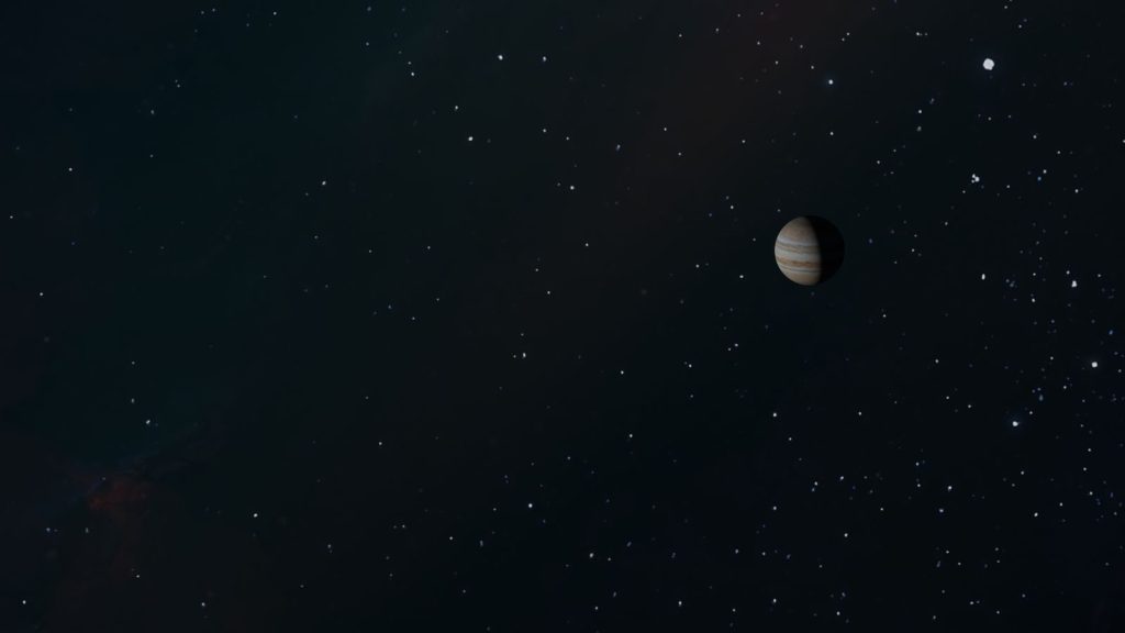 Beautiful view of Jupiter surrounded by stars in deep outer space.