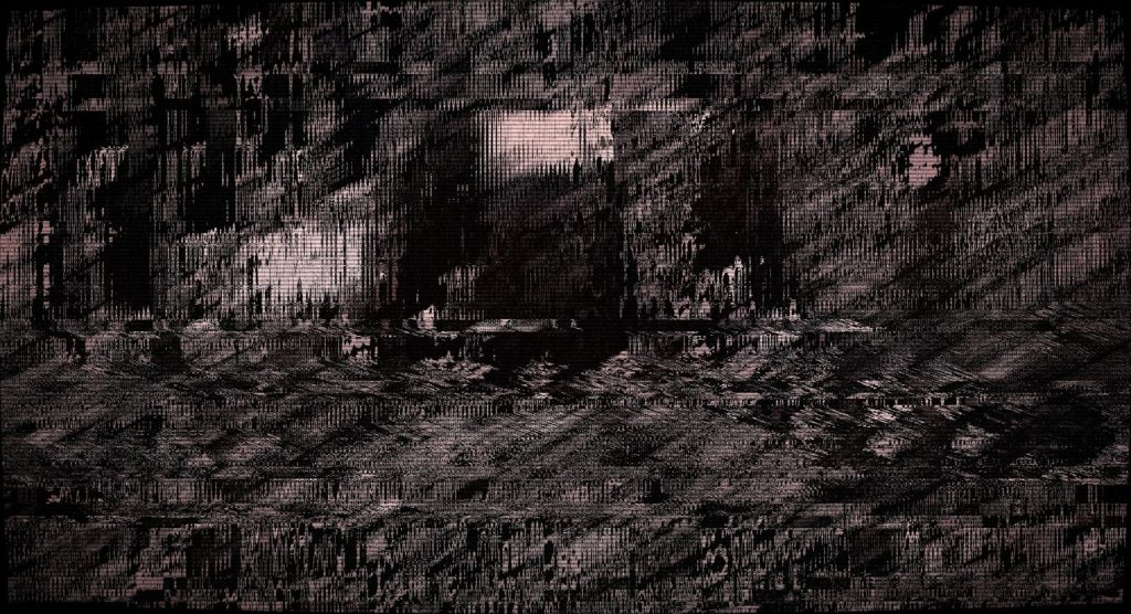Dark, textured abstract background with vertical lines.