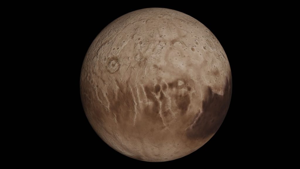 A high-resolution image of a rocky celestial body against a black background.