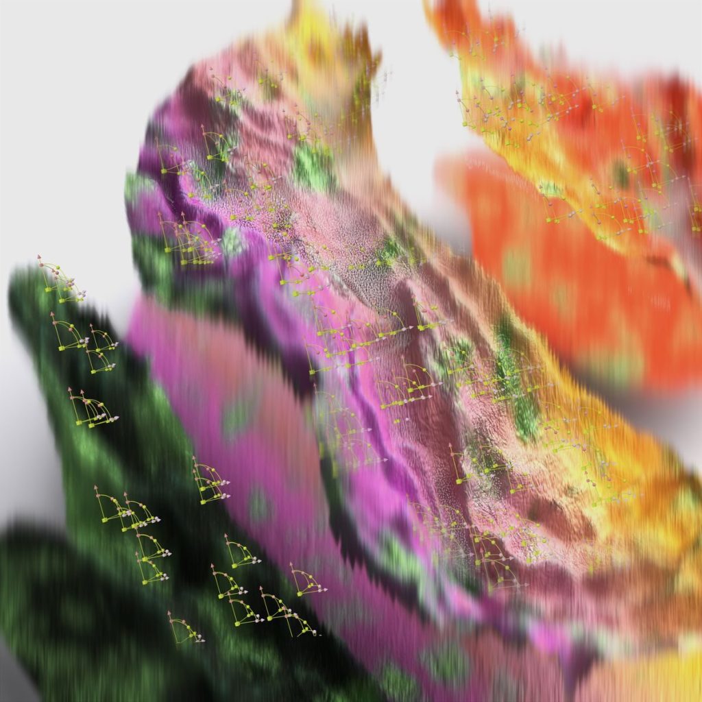 Vibrant abstract artwork featuring dynamic colors and geometric shapes.