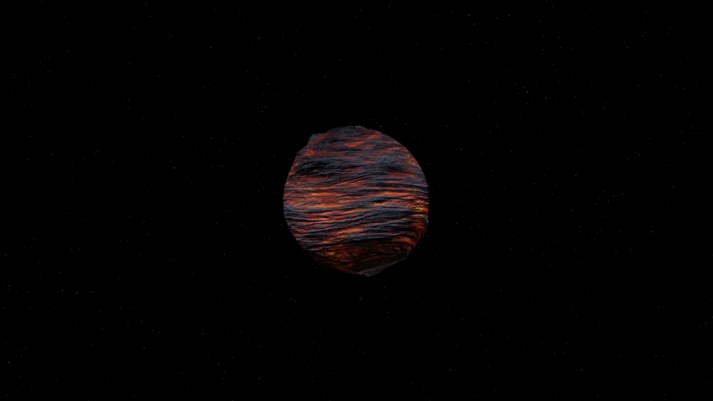A digitally rendered planet in space showcasing intricate textures and vibrant colors.