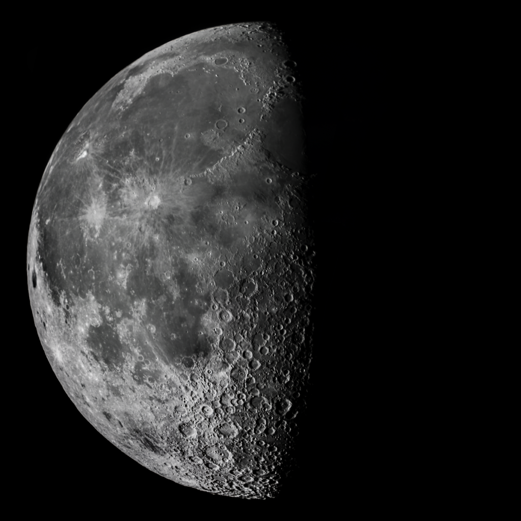 Dramatic black and white half moon view in São Pedro de Alcântara, Brazil.