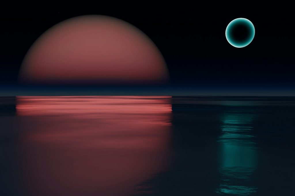 A picture of the sun and a distant object in the sky