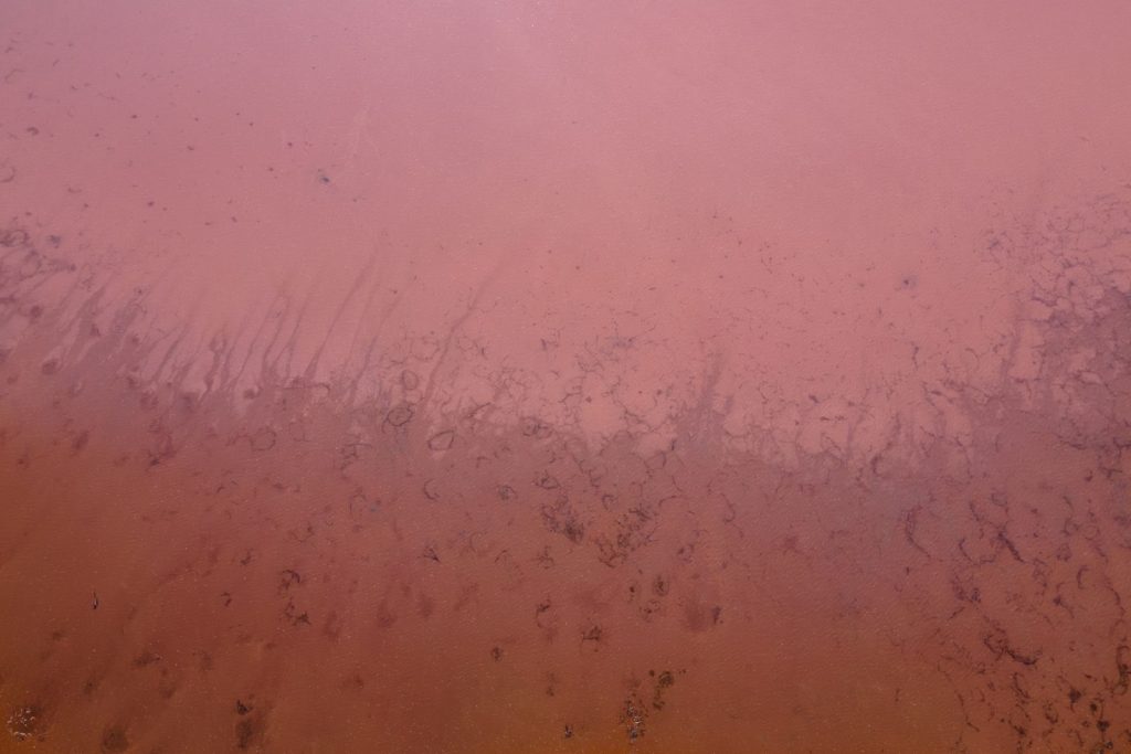 A stunning aerial view of the pink salt formations in Lake Tyrrell, Victoria, Australia.