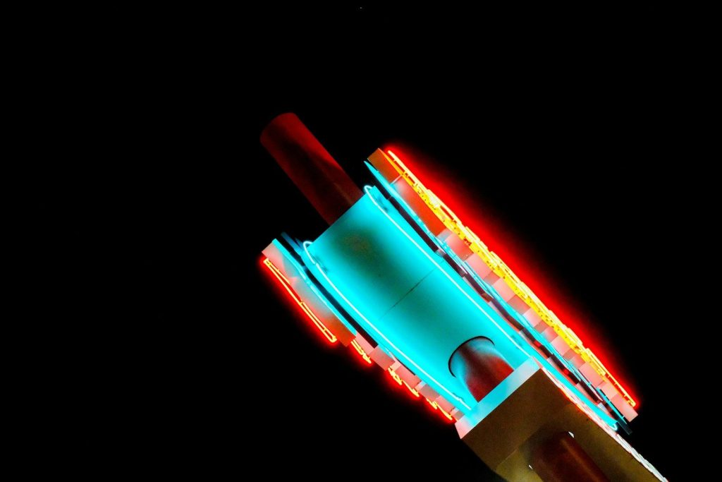 Close-up of a neon light tube with motion blur.