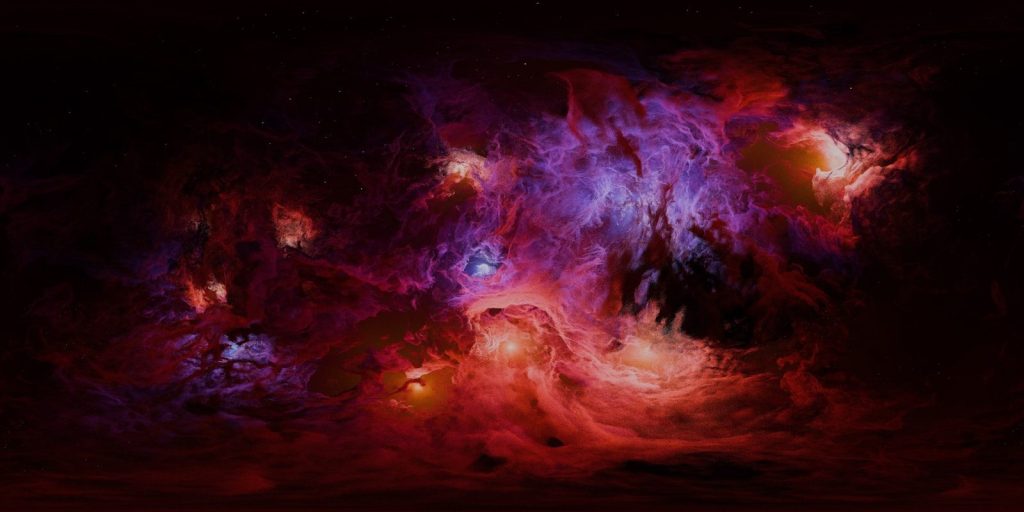 Colorful nebula with red and purple clouds
