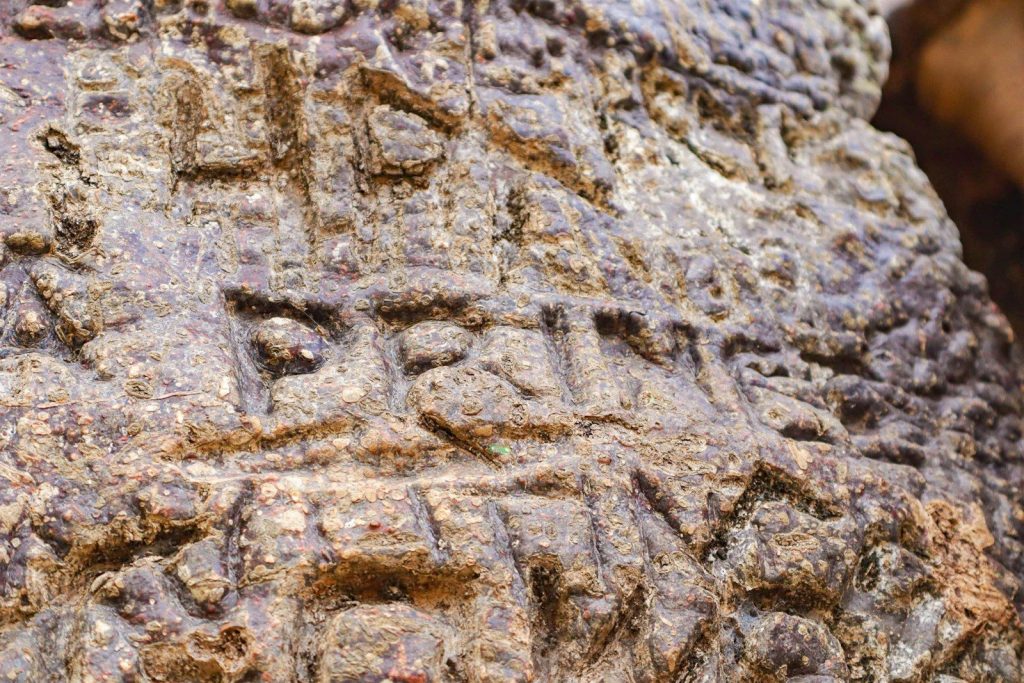 A close up of a carving of a man's face