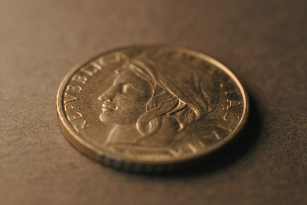 A close up of a coin on a table