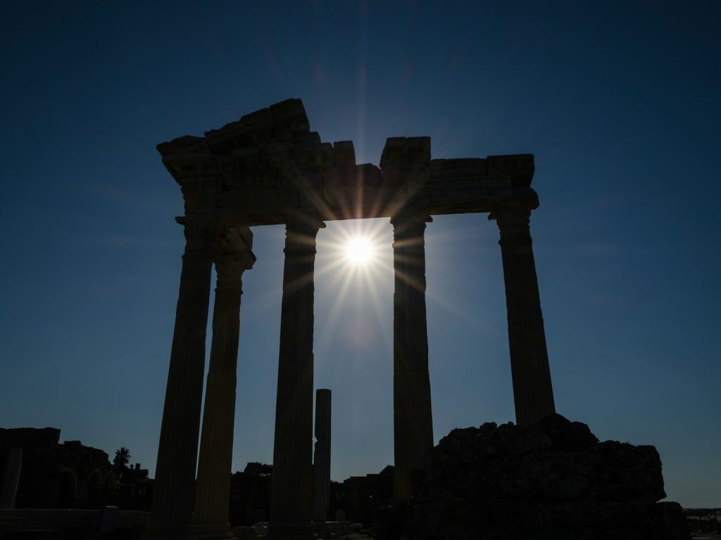a large stone structure with columns