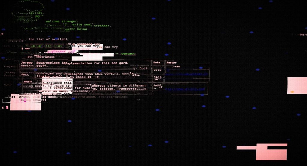 Abstract digital art with glitch effects and text.