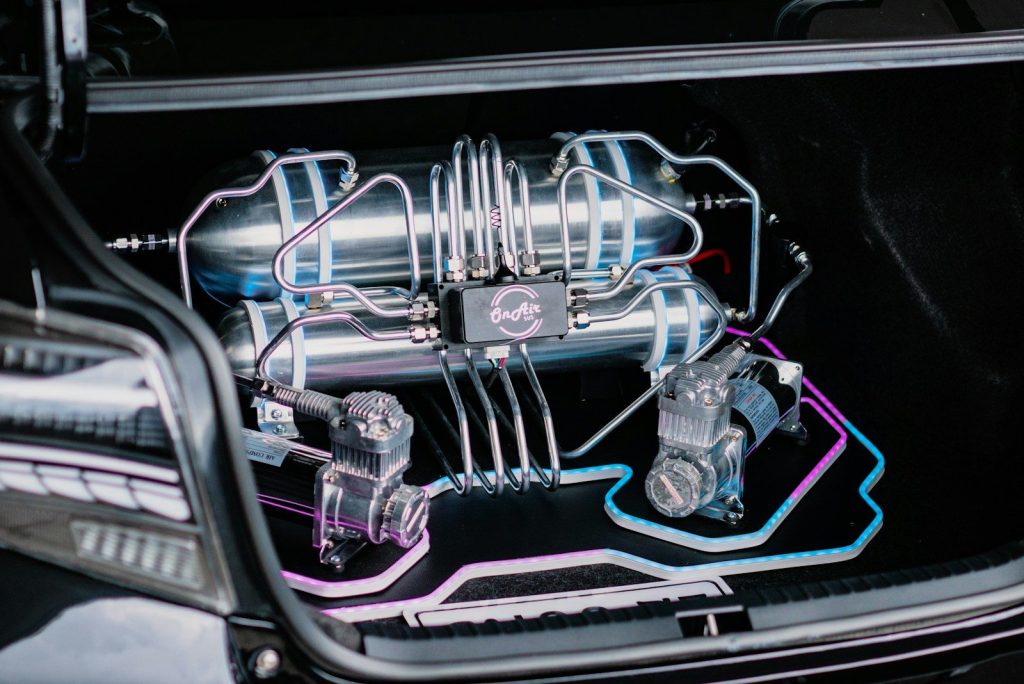 a close up of the engine of a car