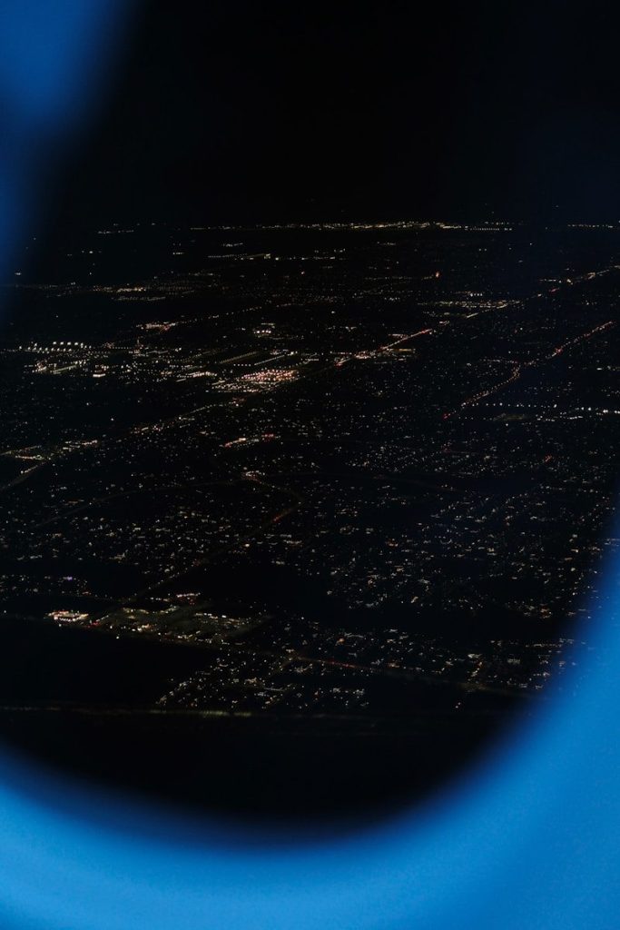 Aerial view of city lights at night