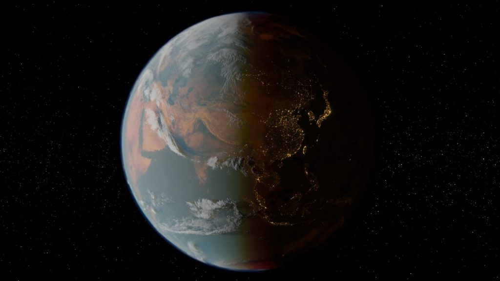 Earth from space showing day and night sides.