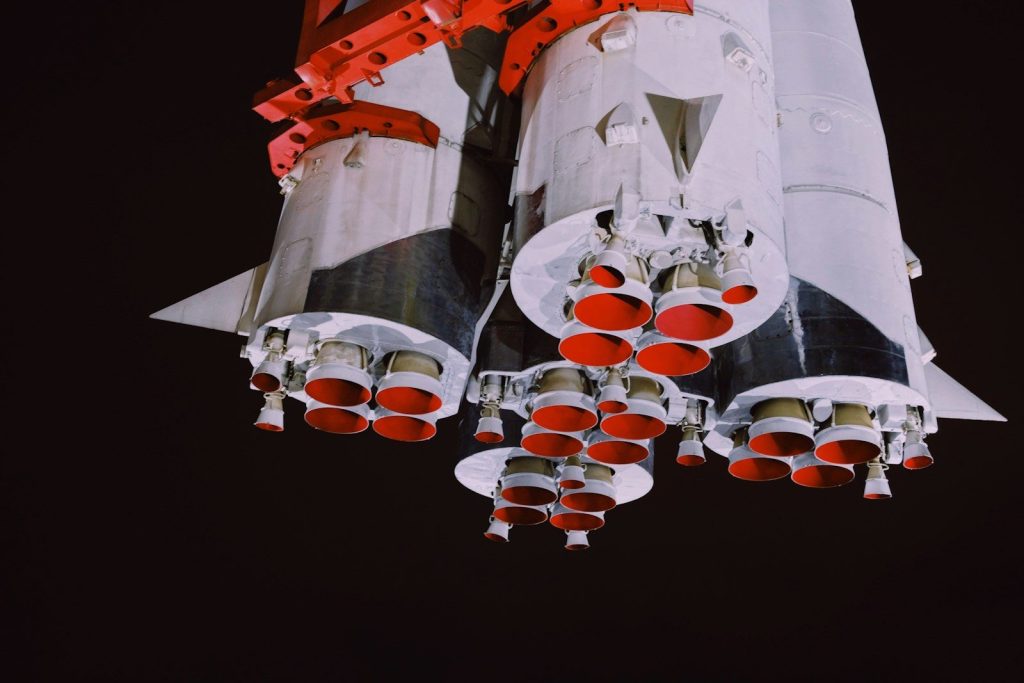 a close up of a space shuttle on display