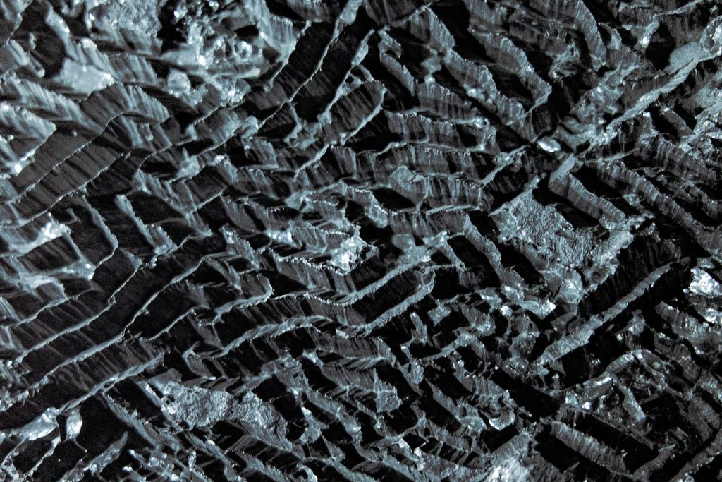 A black and white photo of a large area of land