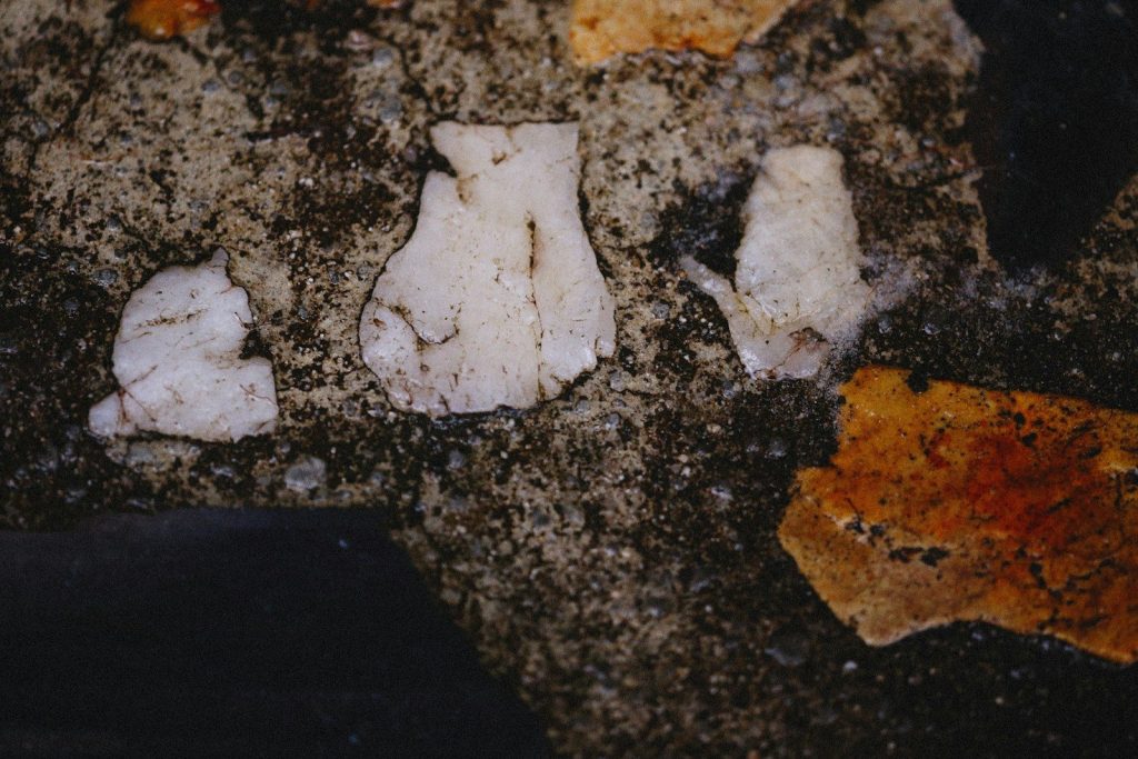 a group of white and orange crystals