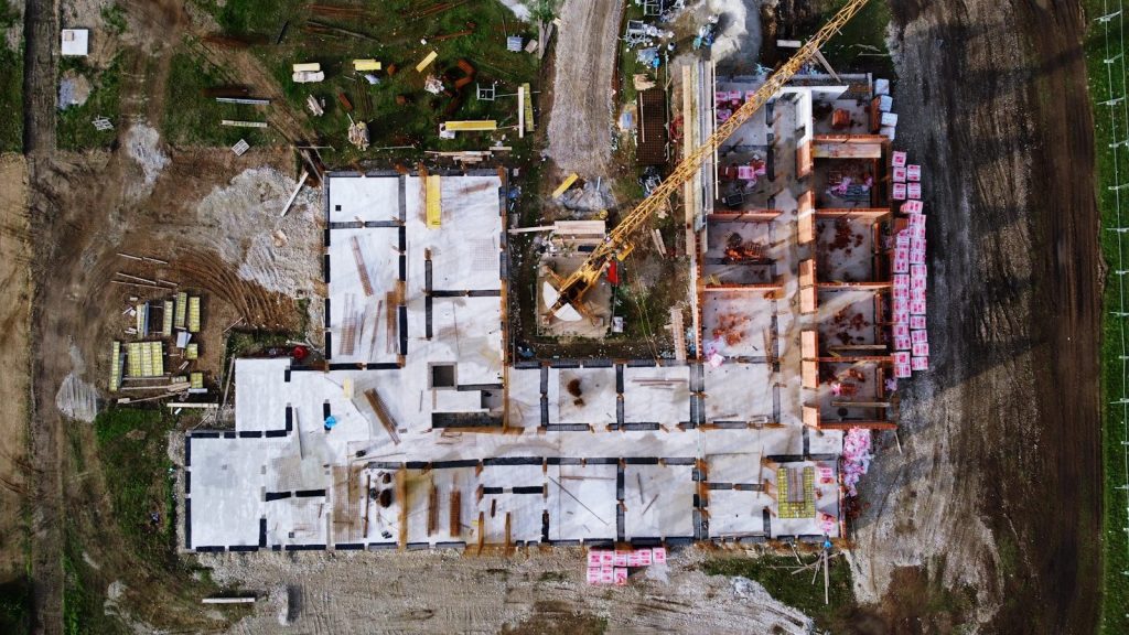 An aerial view of a construction site
