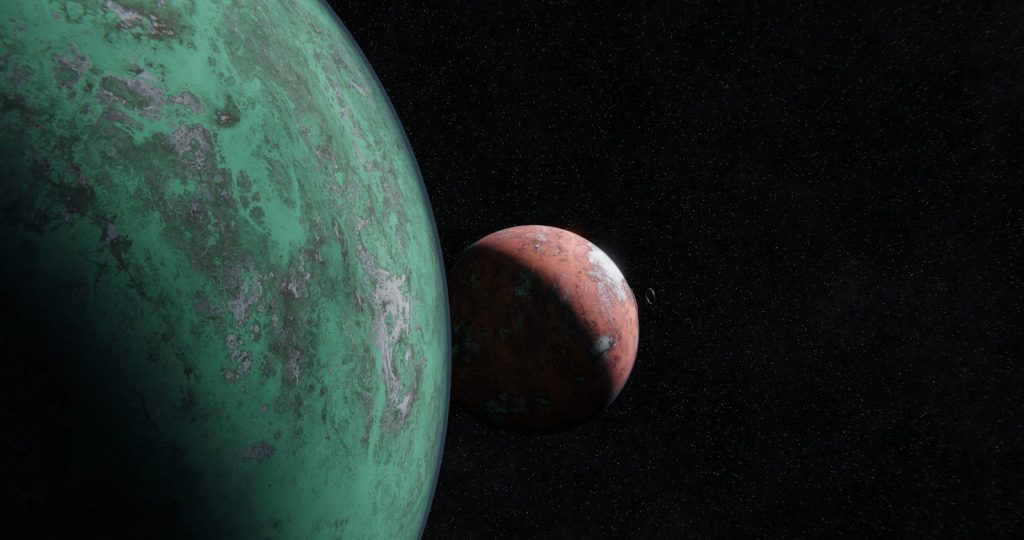 Two planets in outer space with stars